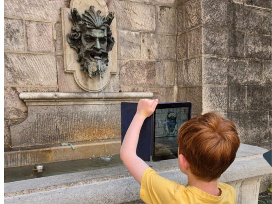 A family on a Hidden City Hunt adventure